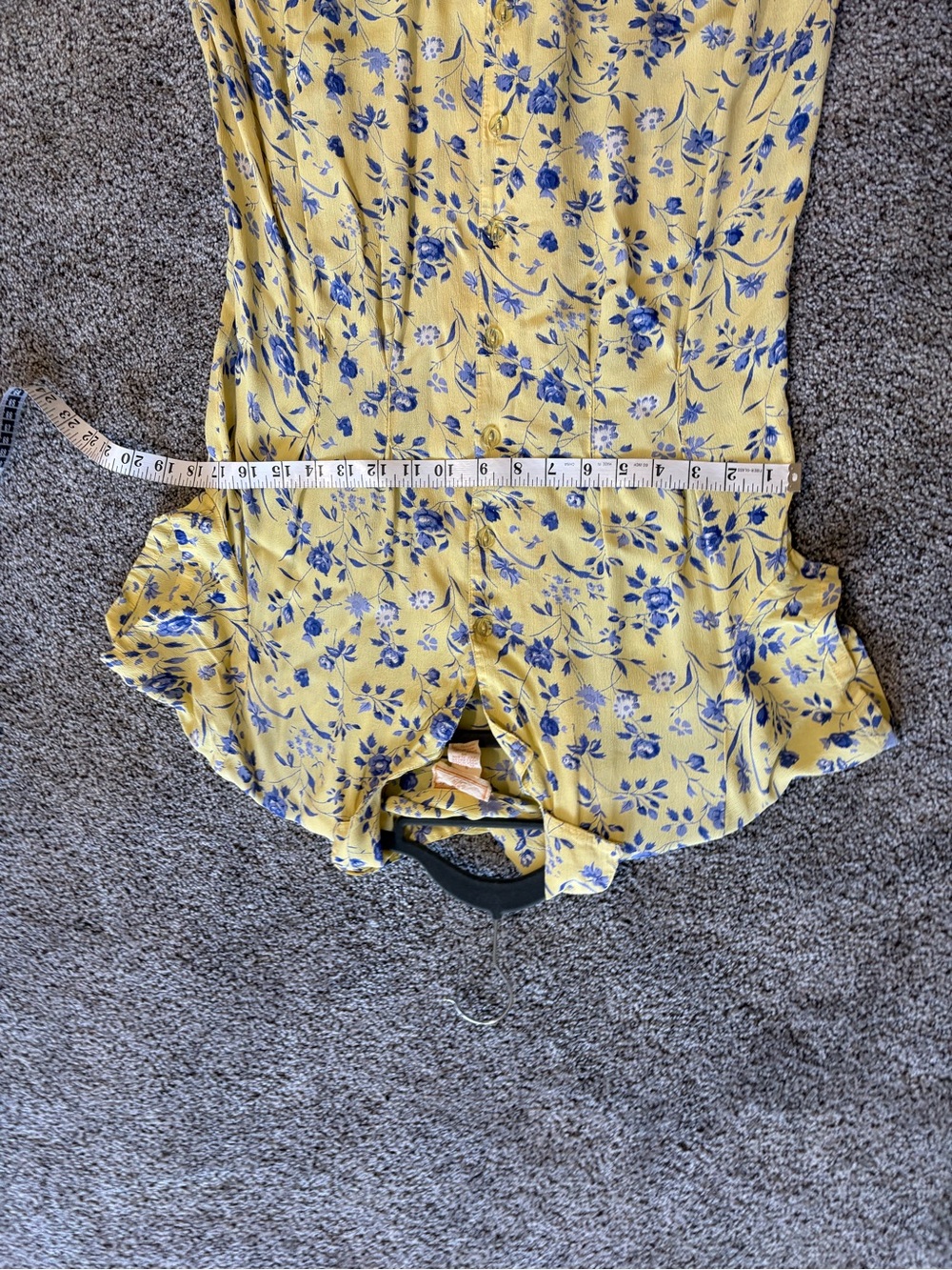 Vintage 90a April Cornell Yellow Maxi Dress with Blue Floral Print - Picture 6 of 13